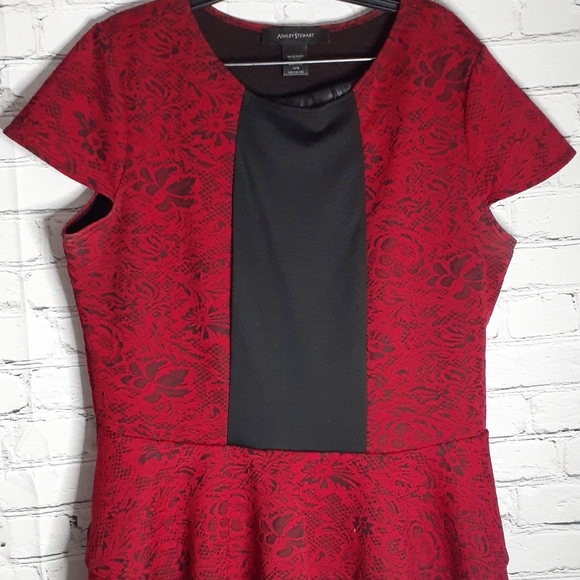 Ashley Stewart 14/16 Red & Black Peplum Top - Picture 1 of 3